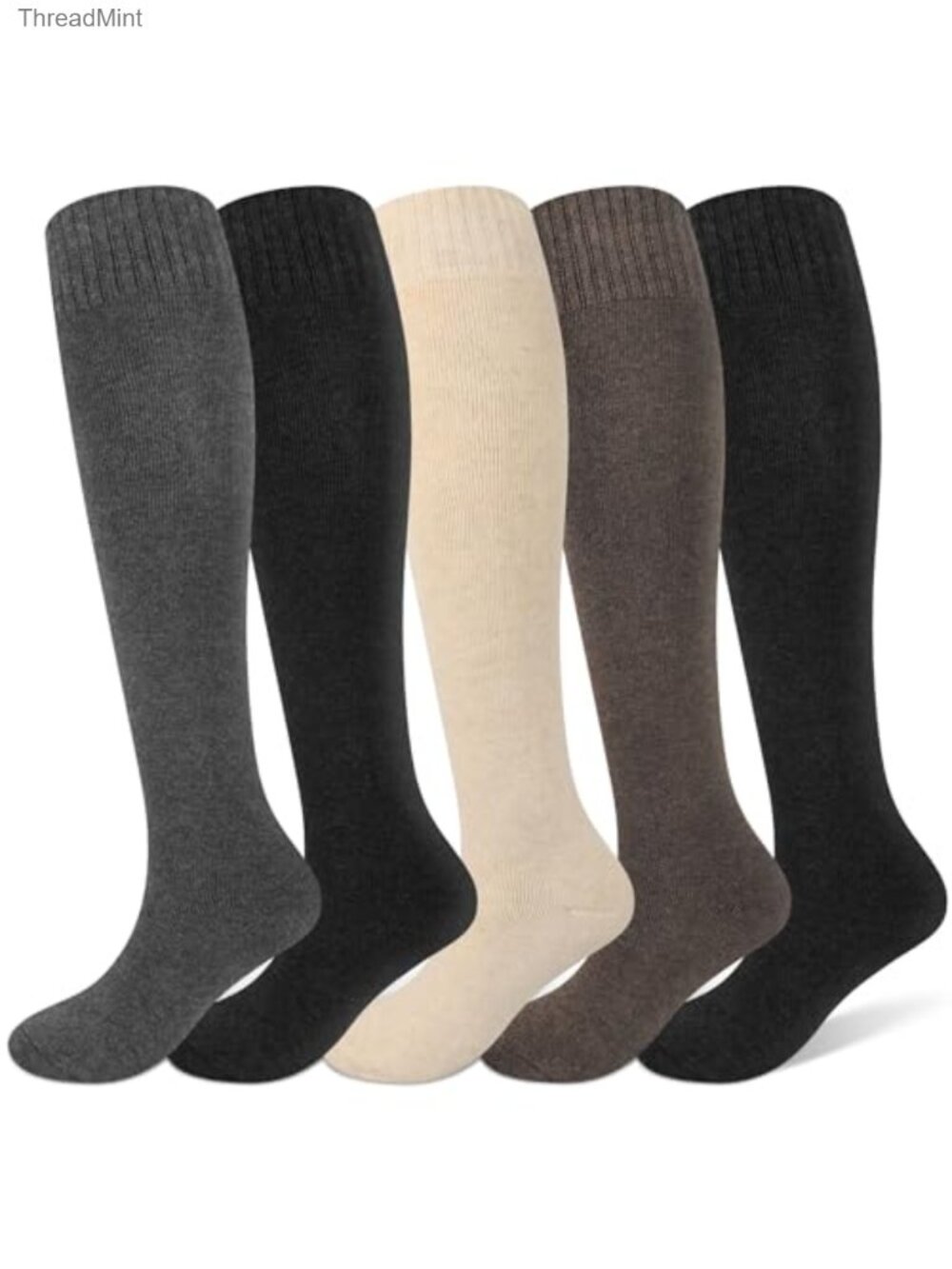 5 Pairs Thick Knee High Socks Cotton Winter Boot Long Socks